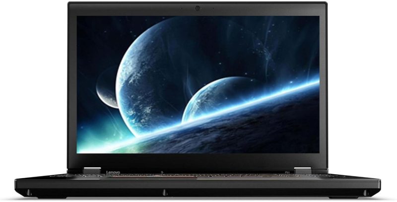 تصویری از نمای کلی لپ تاپ Lenovo ThinkPad P51 با صفحه نمایش روشن و لوگوی لنوو