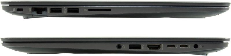 نمای بغل لپ‌تاپ HP ZBook Studio G3 با ضخامت کم و پورت‌های حرفه‌ای