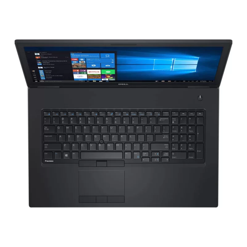 نمای بالا از لپ‌تاپ DELL Precision 7730 با نمایشگر 17.3 اینچی Full HD و بدنه فلزی مشکی در نور طبیعی