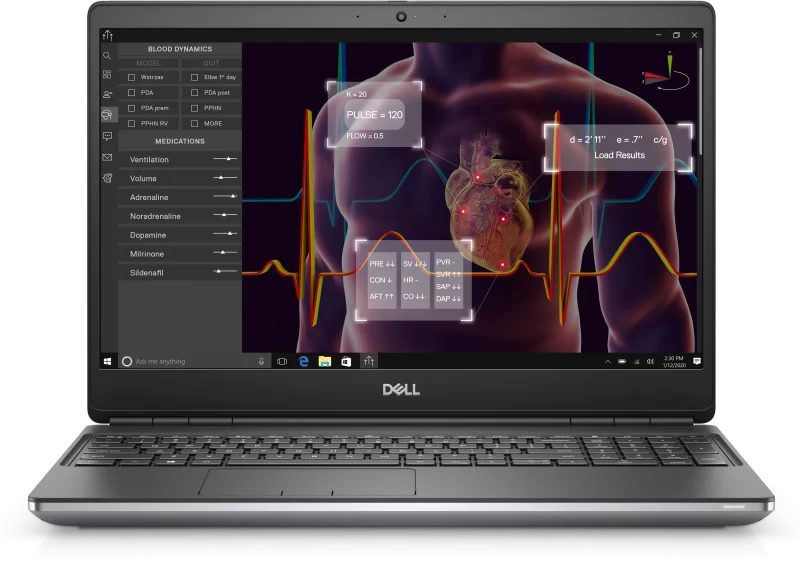 نمای کلی لپ‌تاپ Dell Precision 7550 از زاویه روبرو