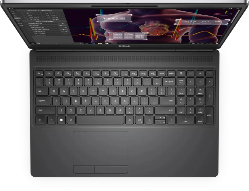 نمای پورت‌های کناری لپ‌تاپ Dell Precision 7550 عکس کیبورد جزیره‌ای با نور پس‌زمینه